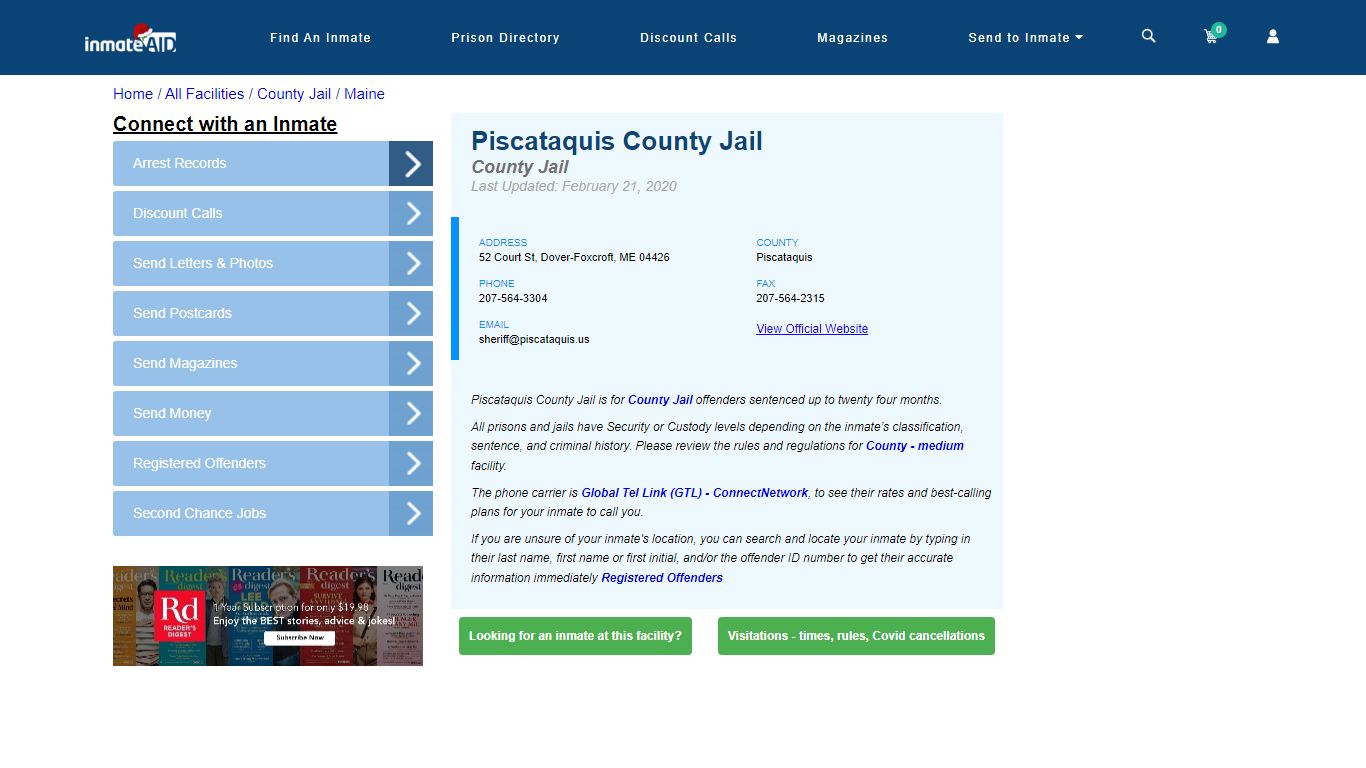 Piscataquis County Jail - Inmate Locator - Dover-Foxcroft, ME